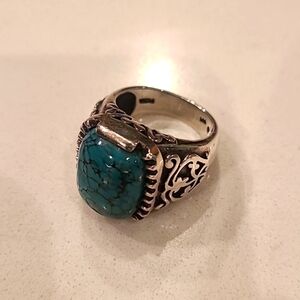 Silpada Turquoise Sterling Ring R1807 Size 8 Ornate Filigree Southwestern